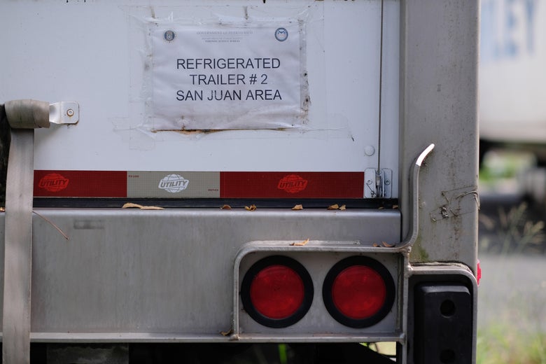A refrigerated shipping container with bodies of victims of Hurricane Maria